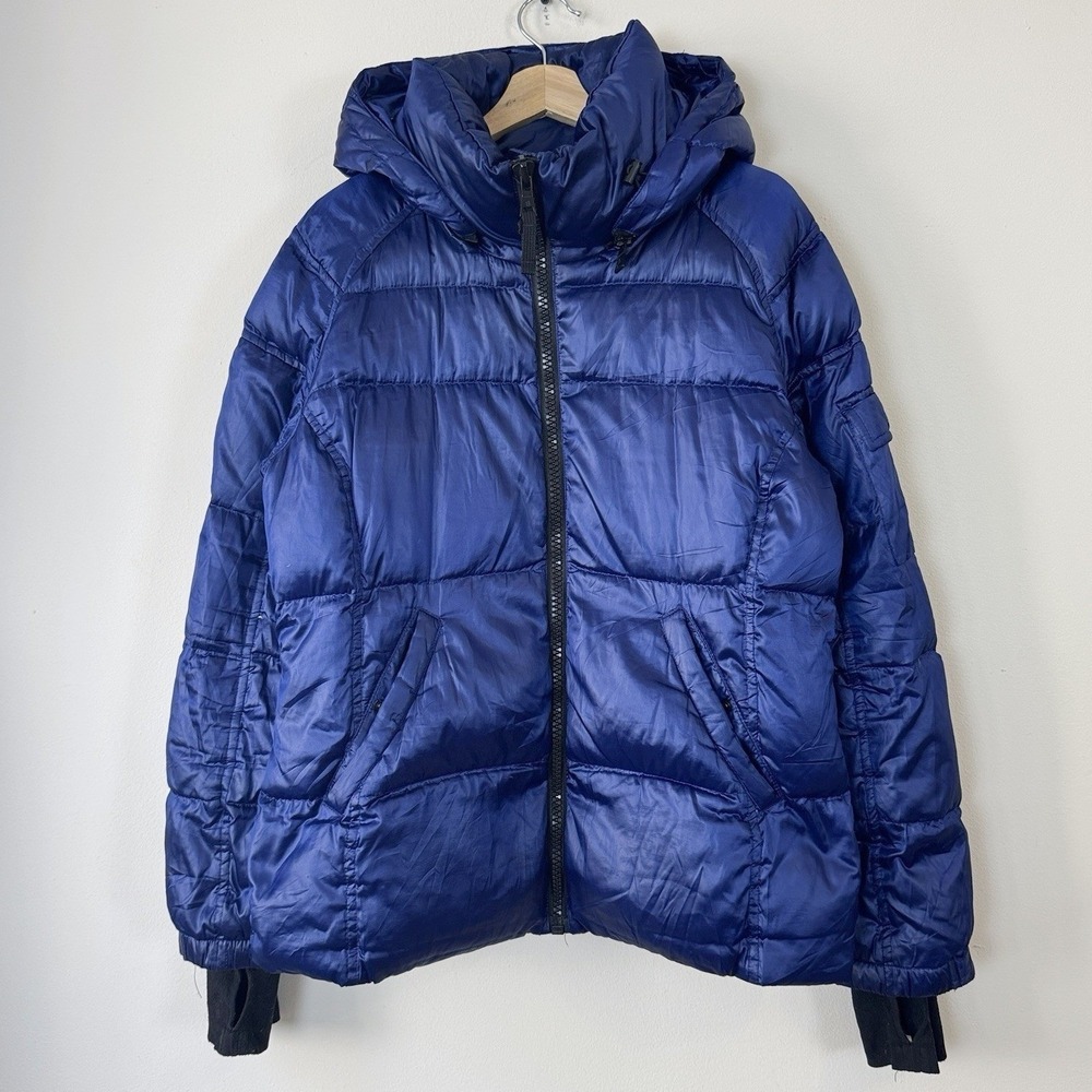 S13 NYC Quilted Down Metallic Navy Zip Up Winter Puffer Jacket - L/XL